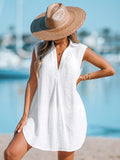 CUPSHE V-Neck Basic Collar Bikini Swim Cover Up For Women Sexy Sleeveless Beach Tunic Mini Cover Up Dress 2023 Summer Beachwear