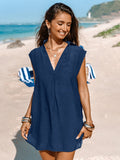 CUPSHE V-Neck Basic Collar Bikini Swim Cover Up For Women Sexy Sleeveless Beach Tunic Mini Cover Up Dress 2023 Summer Beachwear